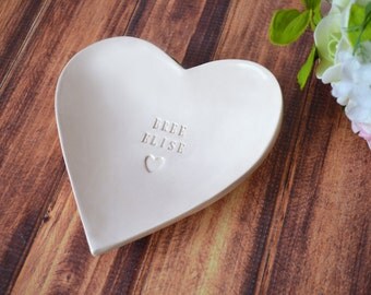 Baptism Gift, First Communion Gift or Confirmation Gift - Large Personalized Heart Bowl with Heart Stamp - With Gift Box