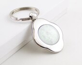 Silver Key Ring, Dichroic Cabochon, Four Leaf Clover Keychain, Unique Key Chain, Keyring, Car Accessories for Women, Cool Gifts for Men