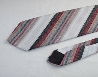 Vintage Wemlon by Wembley Men's Tie, Black Pink Maroon White Grey Stripes