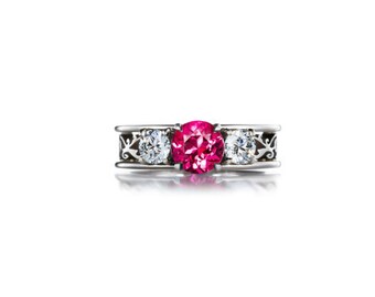 Pink tourmaline ring, filigree, Diamond ring, engagement ring, tourmaline, pink engagement, lace ring, white gold, wedding ring