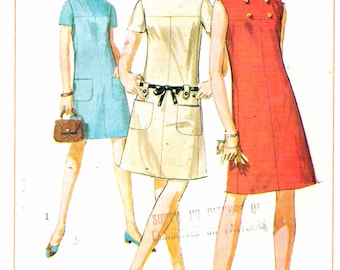 Vintage 1967 Simplicity 7160 Mod Dress Sewing Pattern Size 13 Bust 33"