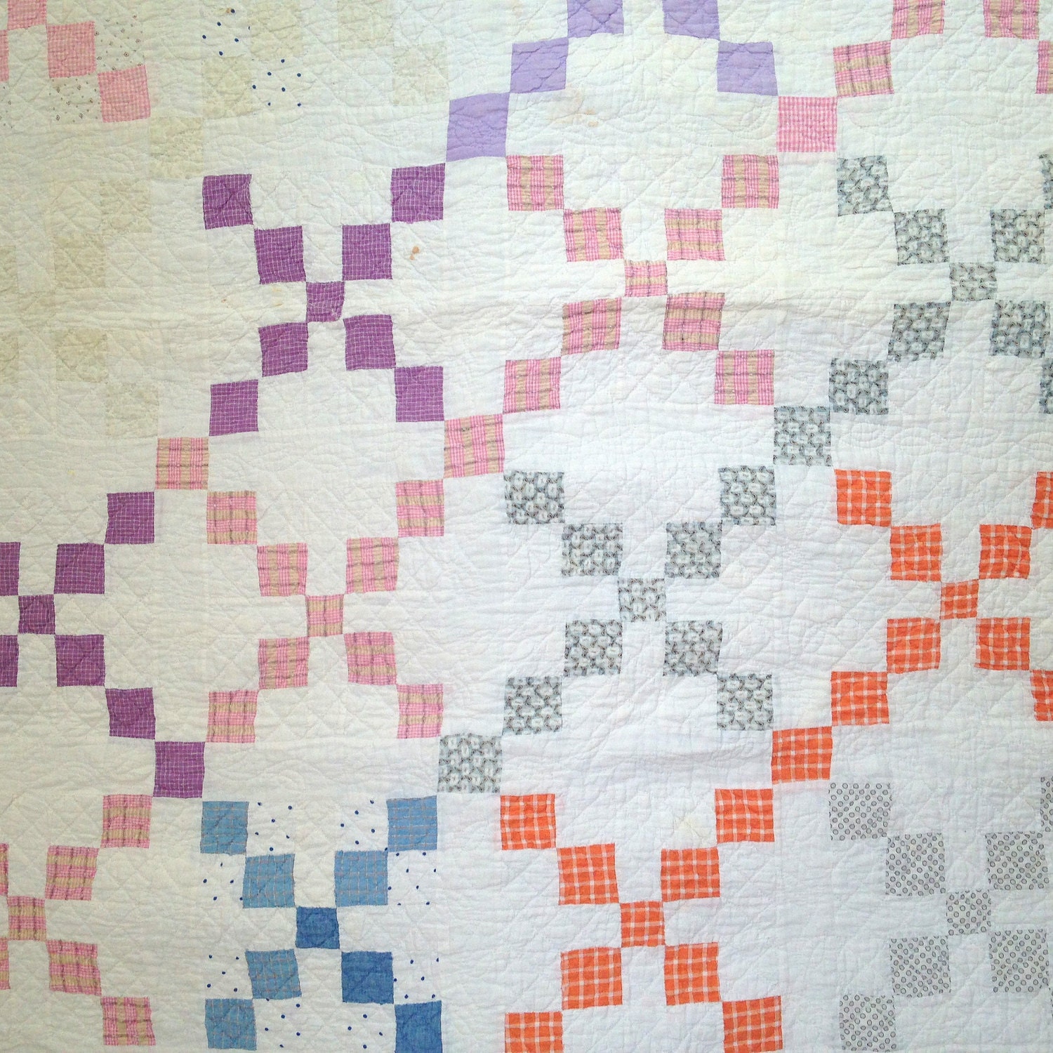 Antique Quilt Multicolor Irish Chain Quilt Handstitched