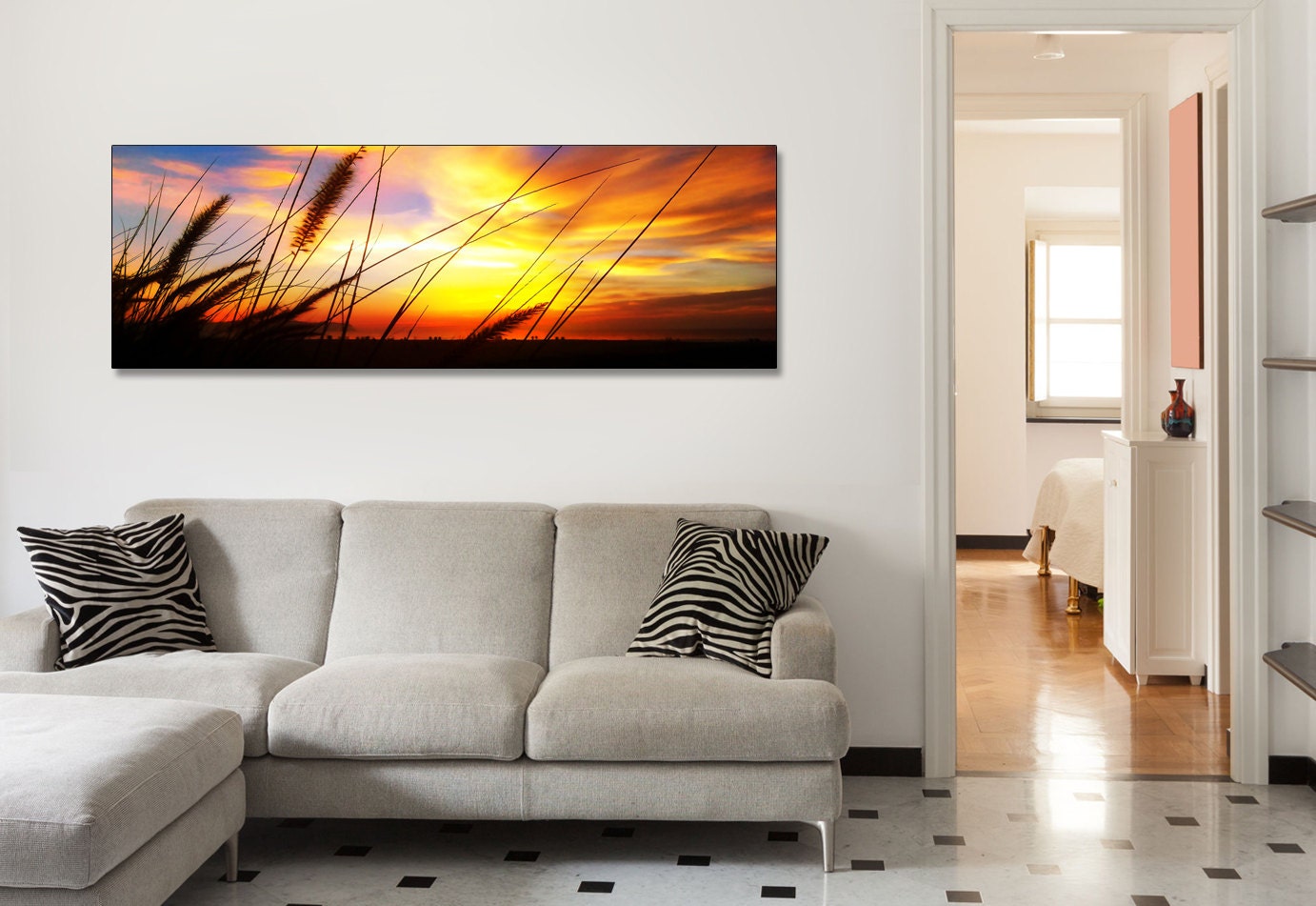 60 x 20 Cattails Sunset abstract Canvas art wrap