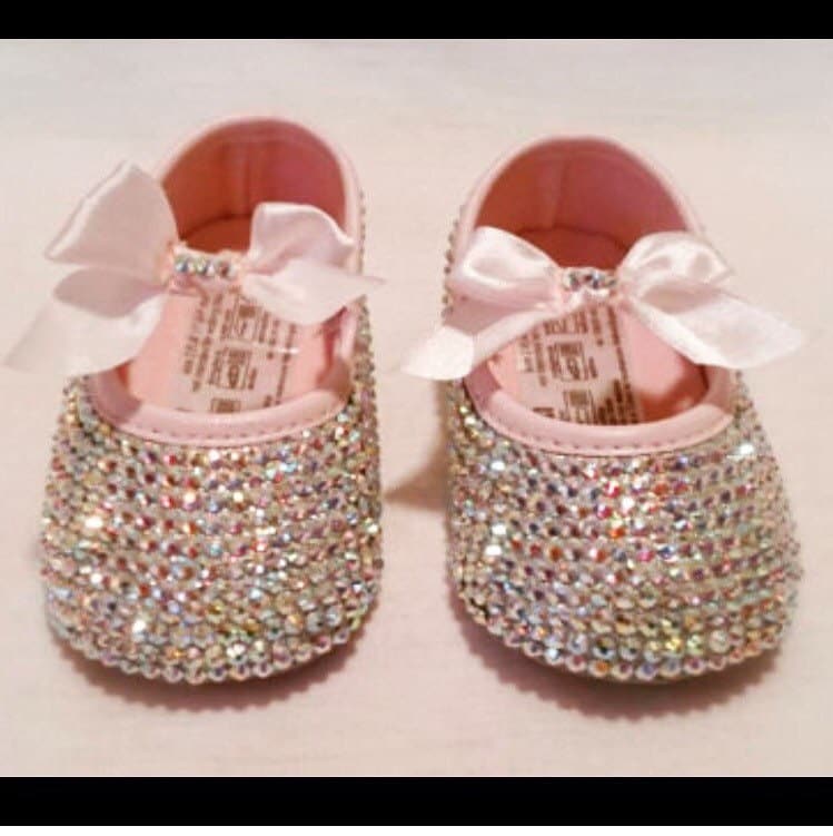 Crystal iridescent pink baby shoes