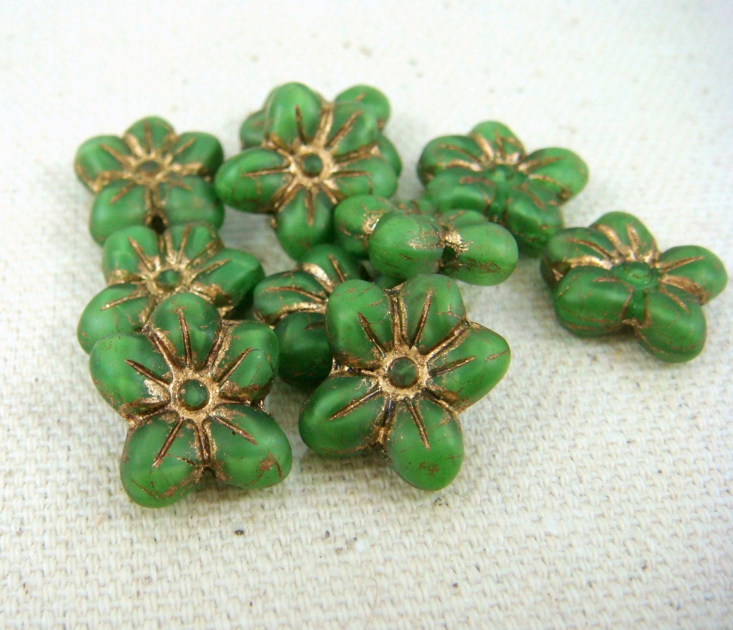 Czech Beads Czech Glass Flower Bead Lime Green Flower Bead