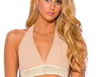 Beige Halter Crop Top
