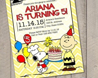 Peanuts Charlie Brown Snoopy Printable Invitation Digital File by Carta Couture