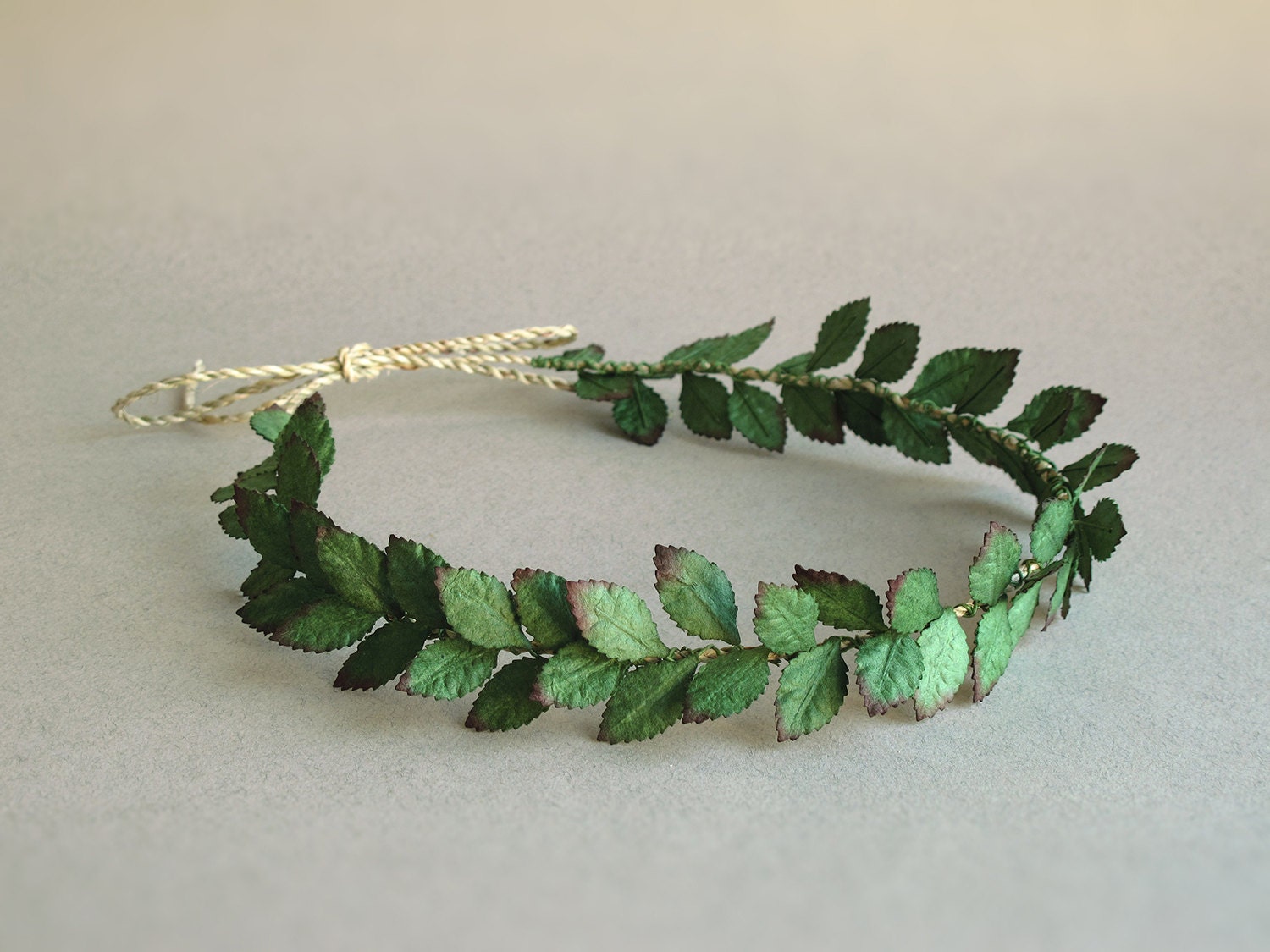 Paper Leaf headband Dark green rustic wedding crown Made