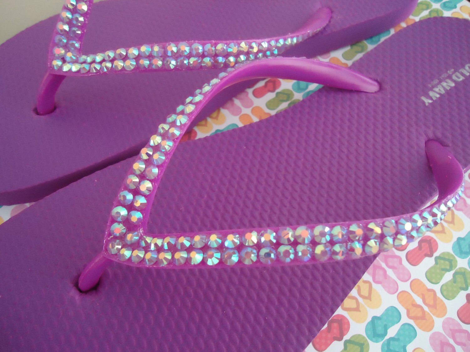 Crystal Covered Flip Flops Magenta With AB Crystals