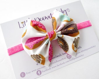 Donut Fabric Bow - iced donut bow - baby girl toddler bow