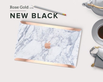 Marble Makrana White with Rose Gold Edge Detailing Hybrid Hard Case for Apple Macbook Air & Mac Pro 13 Retina - Platinum Edition