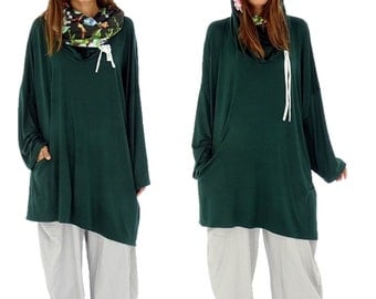HR800GN1 tunic layered look shirt asymmetrical Gr. 40-52 green plus size Jersey vintage