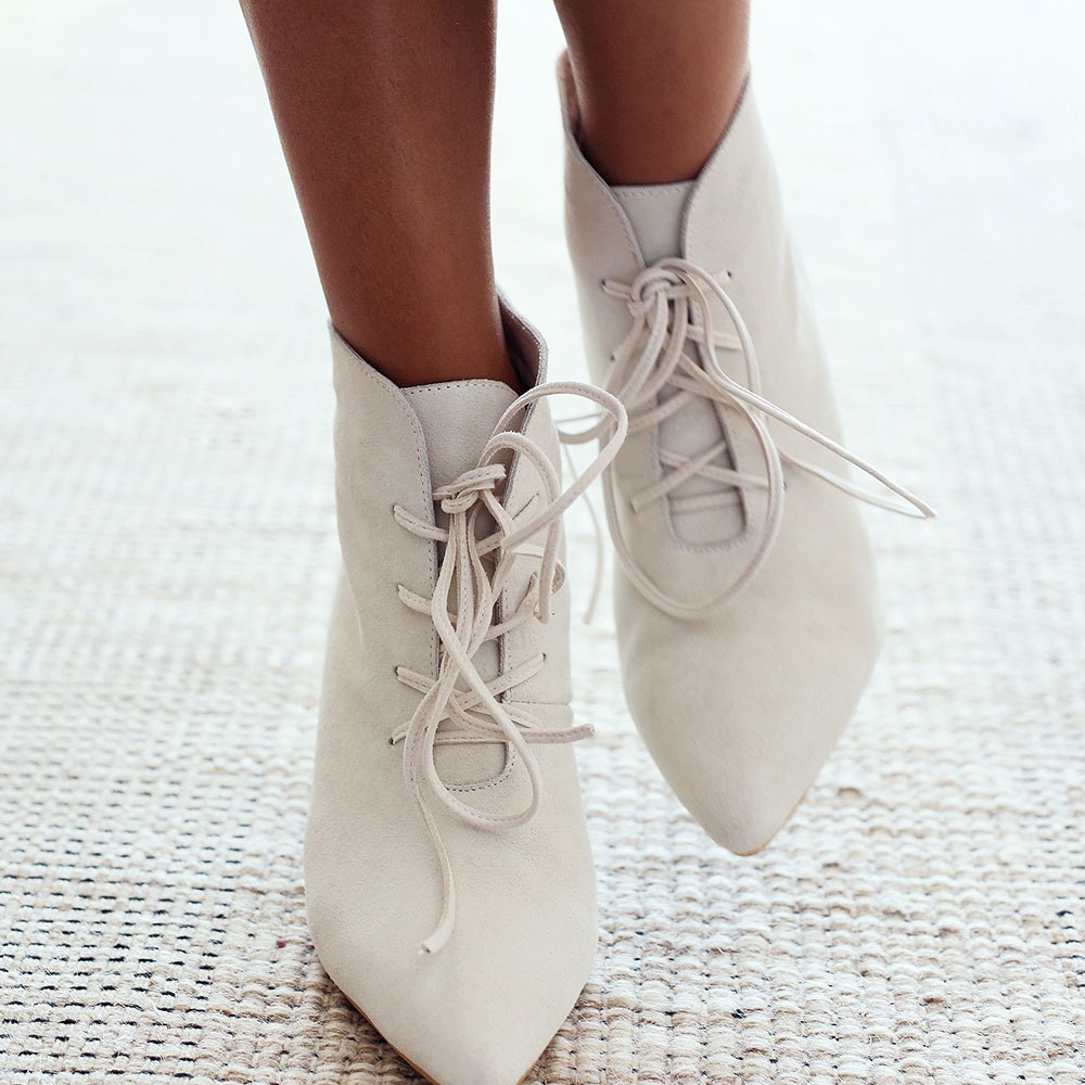 Ivory suede bootie Ankle boots suede ankle boots by ForeverSoles