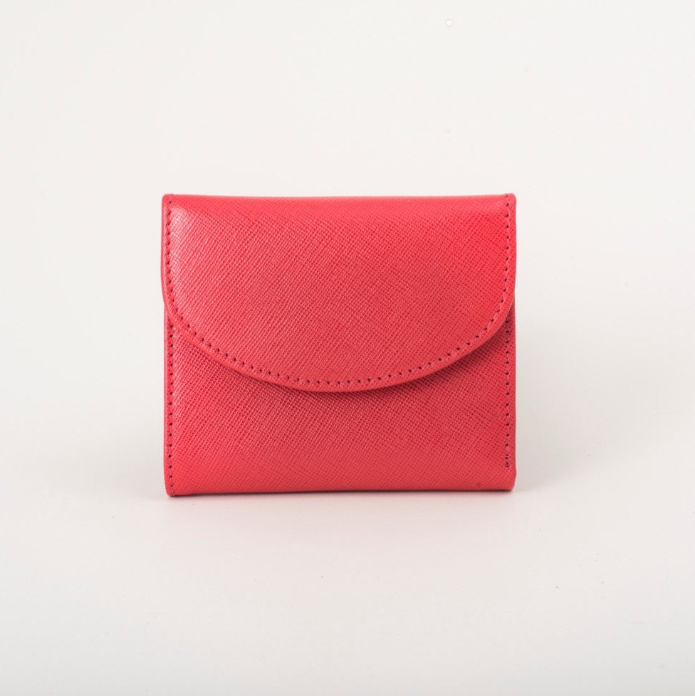 Small leather wallet for womens trifold leather wallet Red