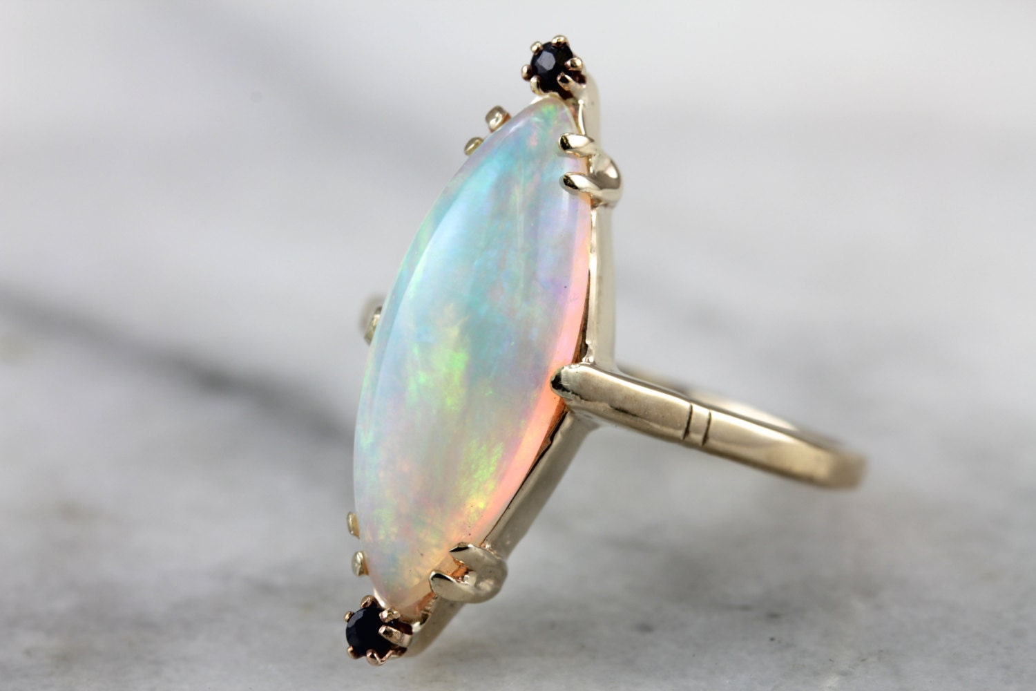 Marquise Cut Opal Cocktail Ring with Sapphire Details 7P0W1E-N