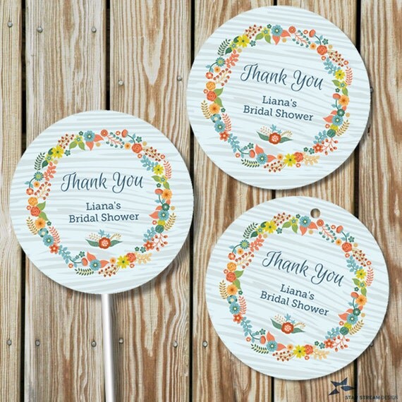 rustic blue floral wreath thank you labels editable pdf