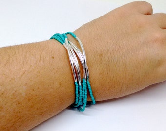 Turquoise bracelet, noodle multistrand bracelet, beaded bracelet, aqua bracelet, seed bead bracelet,beaded bracelet,bridesmaid gift,teal