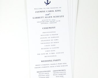 Nautical Printed Wedding Program, Anchor, Preppy, Hamptons Wedding Program