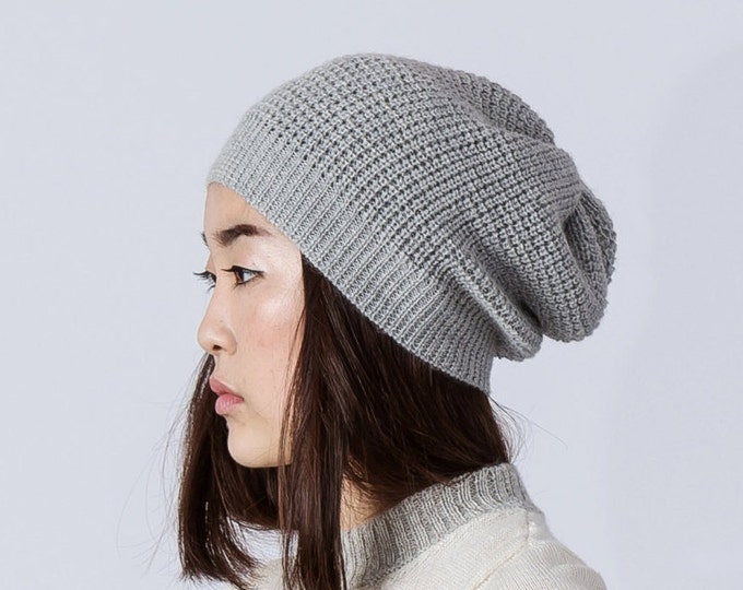 Waffle pattern alpaca hat / gray slouchy hat / knit alpaca hat woman knitted cap alpaca wool slouchy beanie over sized hat alpaca beanie