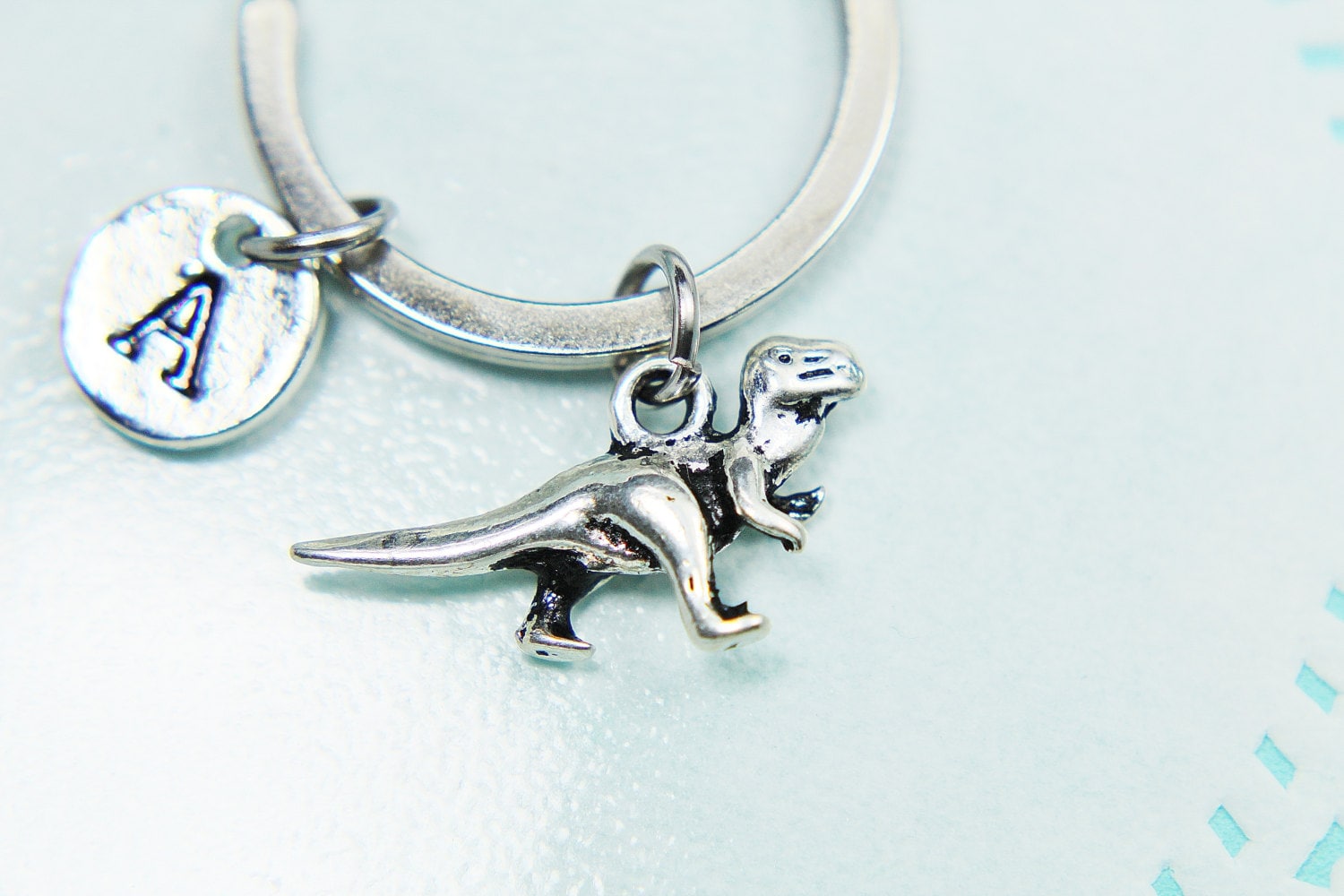 dinosaur keychain dinosaur charm keychain silver by MiniaturebyNan