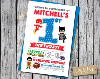 Birthday Invitation Boy, Superhero Invitation, Batman Invitation, Superhero Party, 1st Birthday Party, Flash, Spiderman, Superman Party