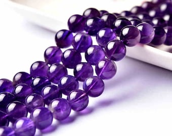 Grade A Natural Amethyst Beads,, Smooth Round 4mm-12mm, 15.4 Inch Strand (GM07)