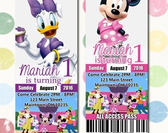 Minnie Mouse Daisy Duck Birthday Party Invitation Ticket Style