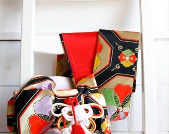 Shichigosan Obi Vintage Japanese Sash,Kimono Accessory, 7 year old obi, Japanese Art Silk Brocade Obi, Japanese Wall Display, Gifts Under 50