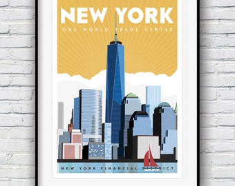 New York Print, Travel Poster, New York Gifts, World Trade Center, City Prints, New York City, Retro Poster, New York Poster, Prints