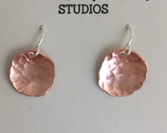 Copper Disc Earrings, Hammered Copper Earrings, Small Copper Earrings