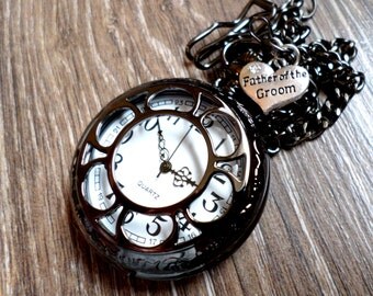 Father of The Groom Black Pocket Watch Personalized and Watch Chain Father of The Groom Gift Dad of The Groom Gift Ships to US/Canada BLFQ