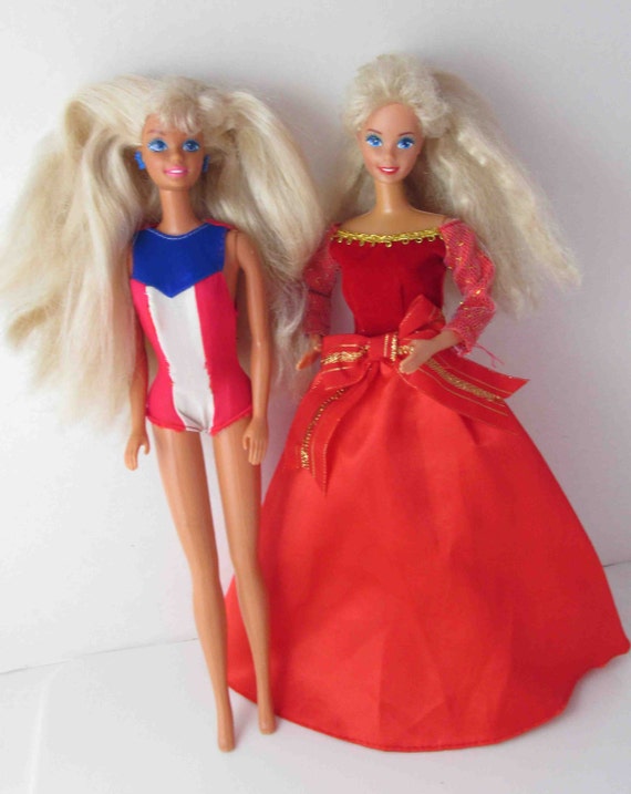 Barbie Dolls Wearing Olympic Swimsuit & Red Holiday Dress