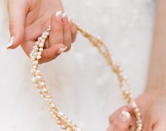pearl crown, pearl halo, pearl headband, pearl wedding crown, pearl headpiece, pearl head piece, pearl hair piece - NERIDA