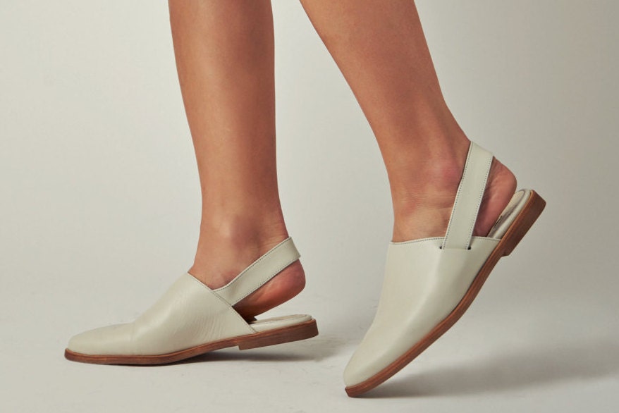 White leather flat shoes women leather flats by NormanAndBella