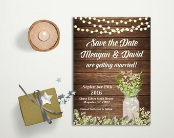 Save the date Card Printable, Rustic Save the Date Card, Babys Breath Mason Jar Save the Date Card, Printable Save the Date, Digital File