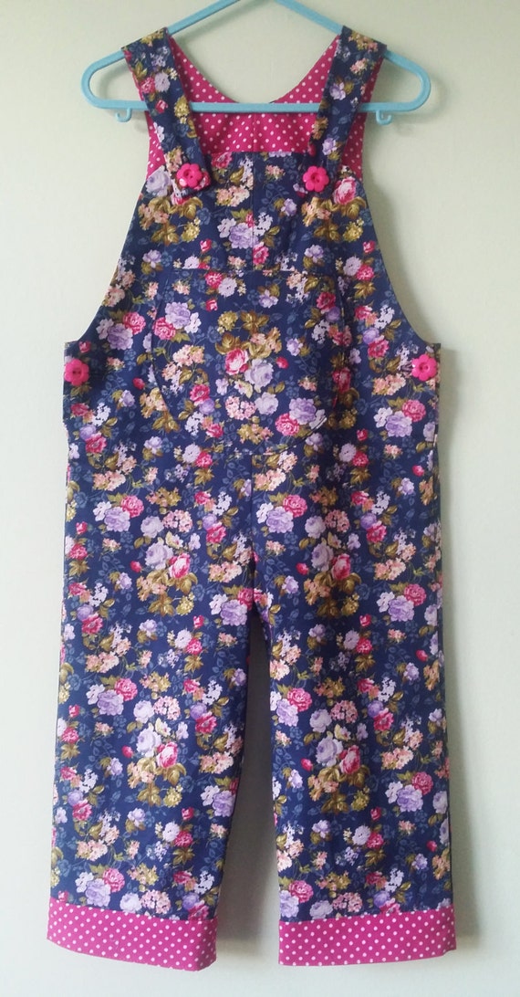 Navy girls dungarees flower dungerees floral vintage spring