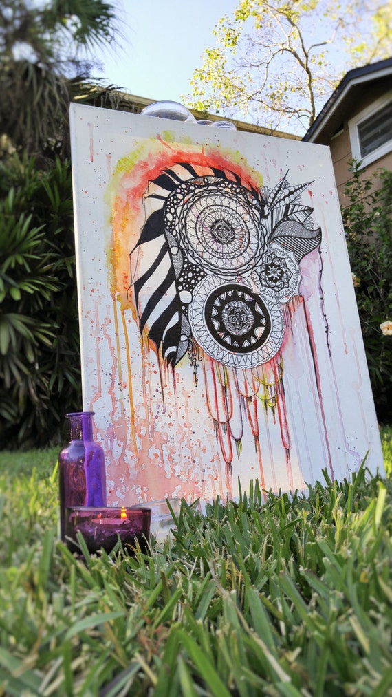 Watercolor Zentangle Wall Art Original Hand Painted Design