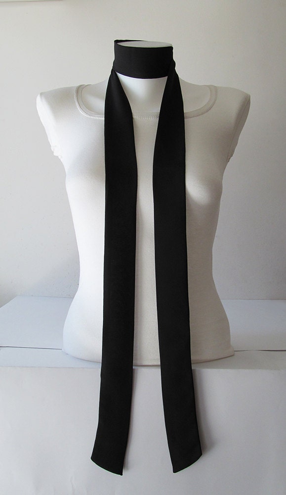Black Skinny Scarf Long Thin Scarf with by NaryasSewingCorner