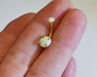 Amazing White Fire Opal Belly Ring, White Opal, Internally Threaded Belly Ring, 14G Surgical Steel, 14k Gold Plated, Opal Belly Button Ring