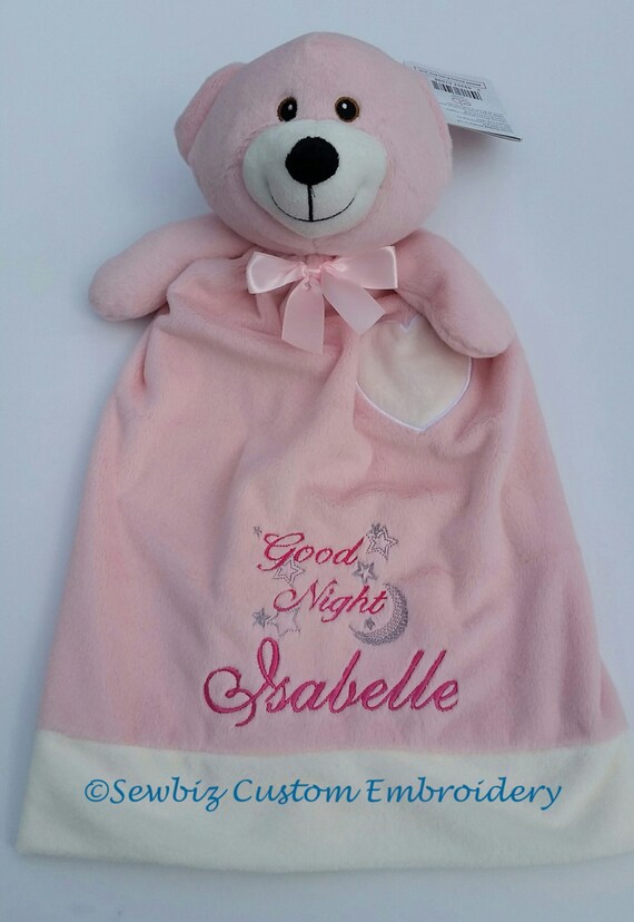 Personalized Baby blanket lovie blanket Pink Bear snuggle
