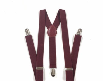 men's suspenders, burgundy suspenders, maroon suspenders, dark wine suspenders, for children and adults
