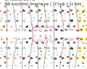 Spread Love // Colorful Confetti Overlays // 20 Heart Shaped Confetti PNGs // 2 Gold Free Gift // Commercial Use // Instant Download