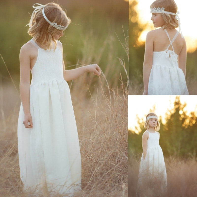 Rustic Lace Flower Girl Dress Pocket Dress by CountryCoutureCo