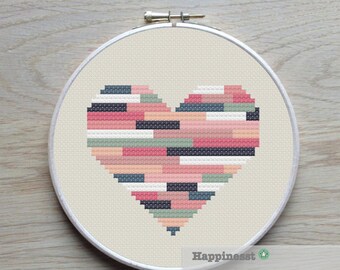 geometric modern cross stitch pattern heart, stripes, PDF pattern ** instant download**
