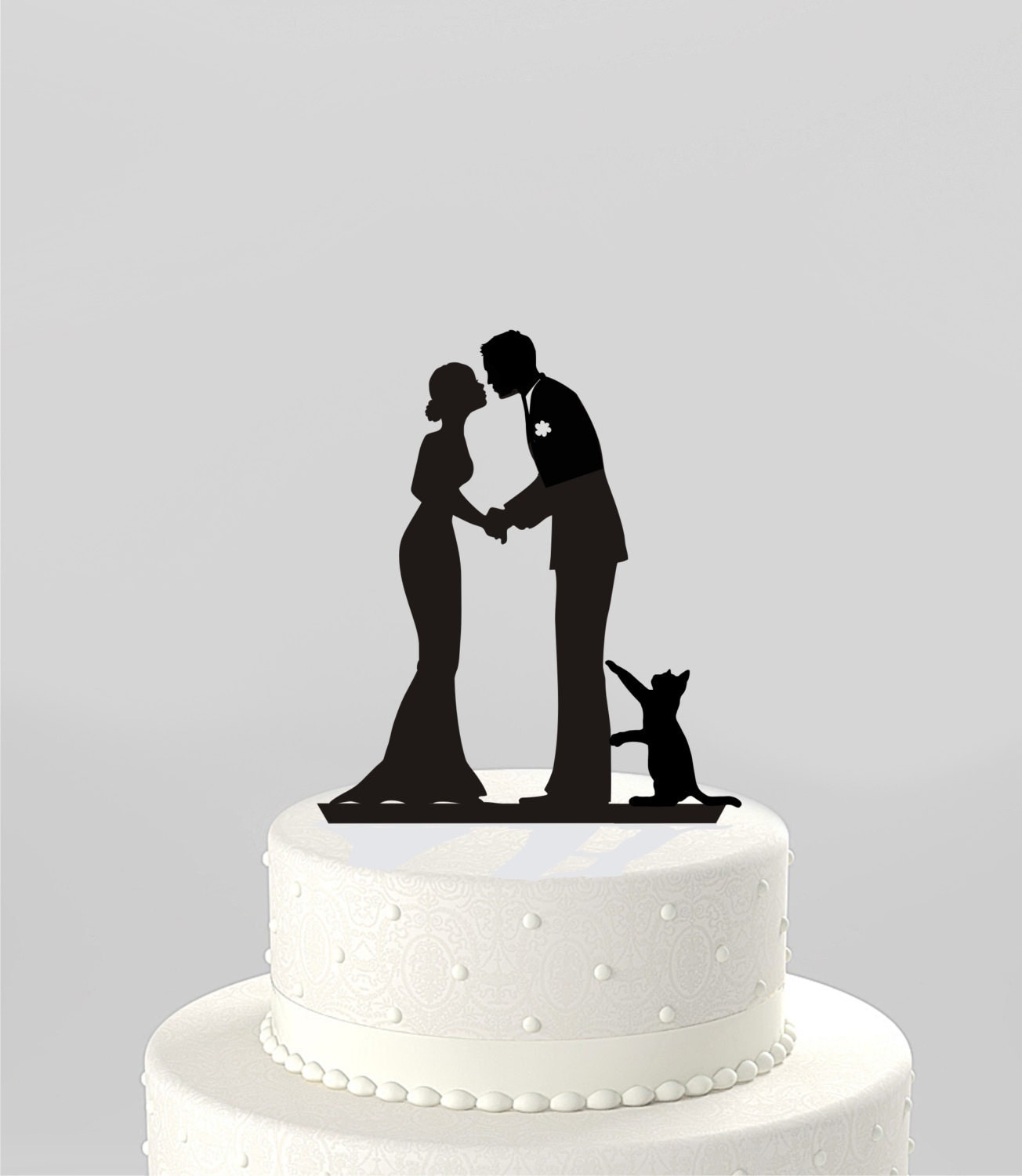 Wedding Cake Topper Silhouette  Groom and Bride with Cat Mr