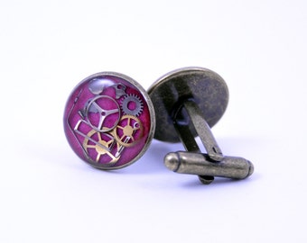 As Seen at GBK's 2015 MTV Movie Awards Gift Lounge Brass Silver or Gold Steampunk Cufflinks with real recycled watch parts Groomsmen Groom