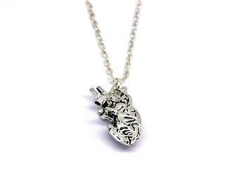 Anatomical Heart Necklace // Silver Pendant // Alternative // Science // Goth