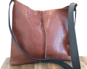 BROWN leather crossbody bag with tassels BLACK starps, messenger, shoulder bag, tote, purse,
