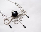 Black heart onyx romantic pendant Necklace for Valentine's day gift for her Bijoux OOAK Made in Italy Elven Dark Lady Drow Jewel 
