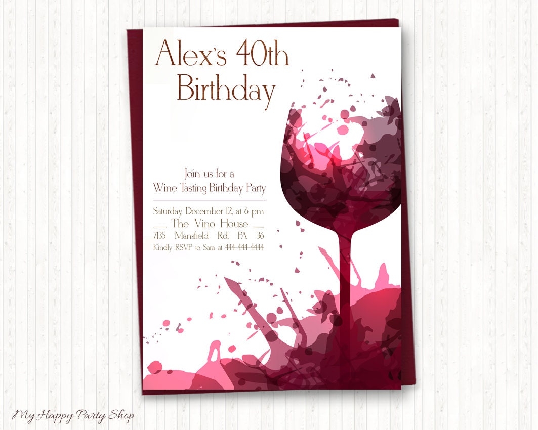 Wine Birthday  Invitations  Adult  Birthday  Wine Tasting Adult 